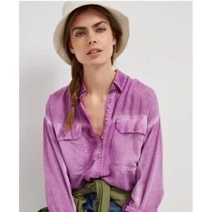 PILCRO By Anthropologie Joelle Relaxed Mulberry Purple Button Down Blouse Size S